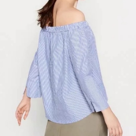 Zara Off The Shoulder Top Blue And White Striped - Picture 2 of 6